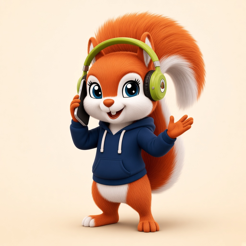Sanjab taking a phone call in green headphones